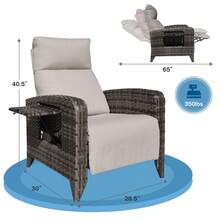 ZZW Outdoor Recliner Wicker Rattan Chair With Footrest Adjustable Back Reclining Patio Lounge Chairs With Removable Cushion & Flip-Up Table - Light Grey - View 7