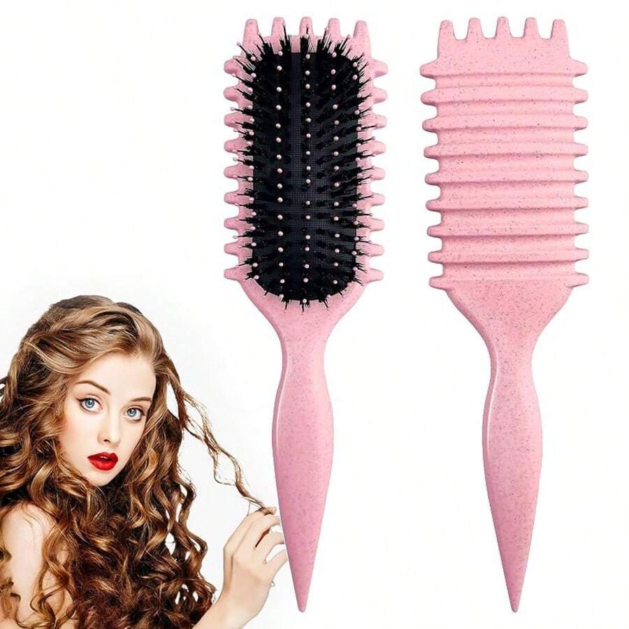 Curly Hair Brush,Curl Defining Brush Boar Bristle Hair Brush For Combing And Shaping,Reduce Pulling And Curl Separation For Defined Curls(Pink) - Hồng - Xem 1