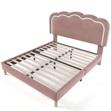 Upholstered Bed With LED Lighting, Single Bed 90 X 200cm, Bed Frame With Slatted Base And Adjustable Headboard, Upholstered Bed In Pink, Bed Frame For Youth Bed In Bedroom Or Guest Room - Velvet - Pink - View 8