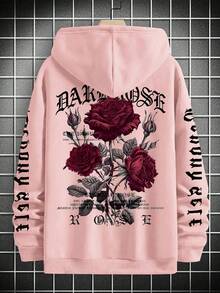 Men's Thermal Lined Hoodie With Kangaroo Pocket, Printed Design, Autumn/Winter - Pink - View 4