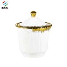 一套带盖金色装饰的糖罐，12盎司陶瓷糖罐，优雅浮雕金色把手，适用于咖啡吧，白色厨房装饰配件，陶瓷食品储物罐，带盖，可用于盛放咖啡粉、茶叶、糖、香料等。 - 彩色 - 查看 12