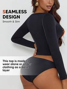 Top à manches longues, col rond simple, élastique, couleur unie pour femmes