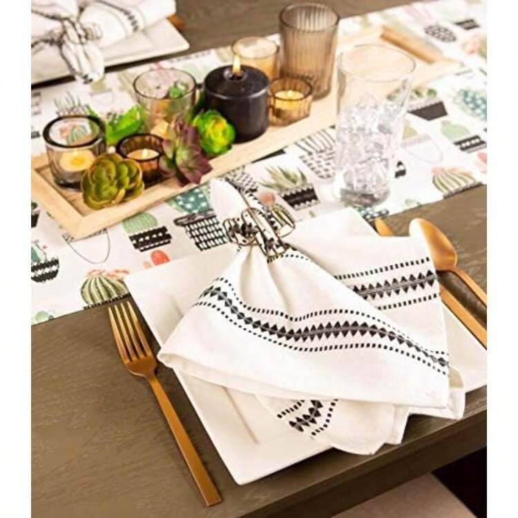 DII 100% algodón, Lavable a máquina, Mantel Individual a Rayas francesas para cenas, Verano y picnics Aire Libre, (Red Stripes), Table Runner - 14 x 72, 1(Urban Oasis Cactus) - Multicolor - Añade 6