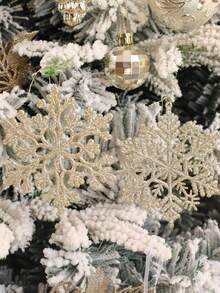 30 piezas de adornos de copo de nieve navideños de plástico reutilizables con brillo en color plata, champán y dorado, para decorar el árbol de Navidad y crear un entorno navideño invernal