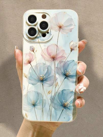 Floral Painted Anti-Drop Perforated Beige Fashionable Minimalist Anti-Drop Phone Case Compatible With IPhone 17/17 Pro/17 Pro Max/16/15 XR/7/8/16 Pro Max/13 Case/ 15 Pro Max/12 Pro Max/13 Pro Max/14 Pro Max 13 14 11 12 P14 P11 Soft Shell P12 Anti-Drop XS.XR/78P.78GES2 Compatible Galaxy Redmi 10/9/Note 9/12C/Note 11 Pro/Note 8 Pro/9C/9A Anti-Drop Phone Protective Case