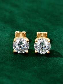 XUJIA 1 Pair 2.0 Carat/4.0 Carat Moissanite Stud Earrings, 925 Sterling Silver, 6.5mm/8mm, 1 Carat*2pcs/2 Carat*2pcs, D Color VVS1 Clarity Round Cut Moissanite Earrings, Women's Jewelry, Anniversary, Birthday, Christmas Gift - 金黃色 - 查看 6