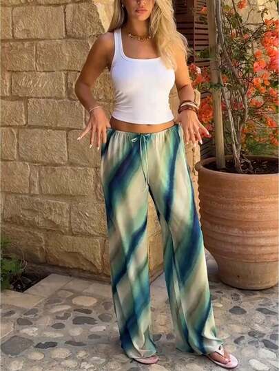 Women's Lightweight Semi-Transparent Polka Dot/Color-Blocked Trousers With Drawstring Waist, Women's Beach Shorts, Women's Casual And Versatile Trousers, Spring And Summer.