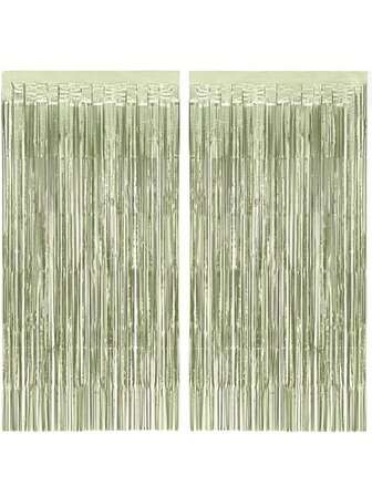 1/2/3 套浅绿色金属箔帘，优雅单身派对、新娘送礼会拍照背景装饰套装，金属流苏背景，适用于派对装饰、生日、单身派对、照相亭、节日庆典、门墙装饰