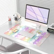 Colorful Star Unicorn Desk Pad, Leather Desk Mat For Girls Women, Rainbow Cute Desk Accessories Kawaii Office Décor, Waterproof Non-Slip Large Writing Mat For Kids 31.5"X15.7" - ColorK - 查看 2