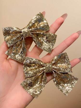 2 st glänsande guld- och silverglitterhårspännen med fjärilar, moderiktiga fest- och vardagsaccessoarer