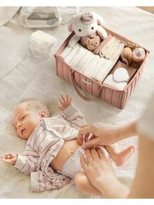 1pc Baby Diaper Caddy Organizer For Changing Table, Baby Storage Basket For Diapers And Baby Wipes, Gift For Baby Shower, Car Caddy Organizer, Nursery Diaper Organizer, Portable Diaper Storage - Multicolor - View 8