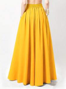 High Waist Pleated Full Length Skirt