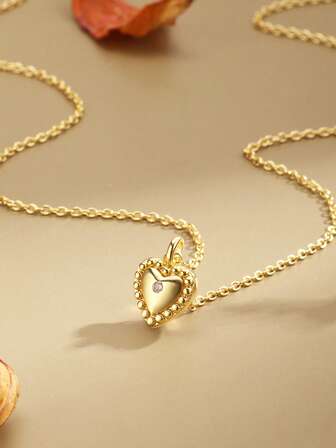 Charm-In 1 pieza Collar minimalista y elegante con baño de oro de 18K, con forma de corazón y óvalo con circonita cúbica, regalo para el Día de San Valentín, Día de la Madre