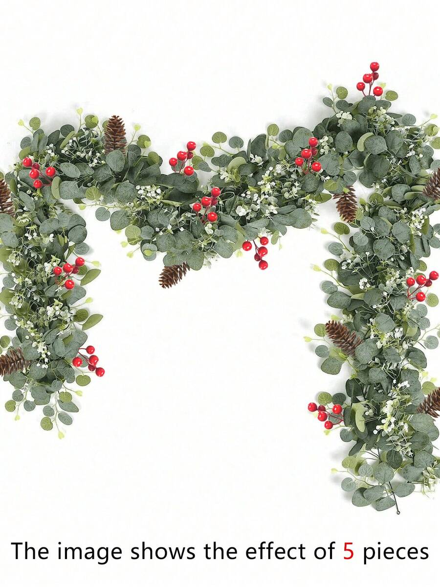 1/2/3pcs, 180cm/70.86in Artificial Christmas Wreath, Green Eucalyptus Leaves, With Fake Pine Cones, Berries, Hanging Ivy, Suitable For Christmas Decoration, Room Decor, Home Decor, Bedroom, Outdoor, Kitchen, Christmas Ornaments, Patio, DIY, Room Decor Supplies, Porch Wall Fireplace Farmhouse Decor, Gift - Multicolor - View 1