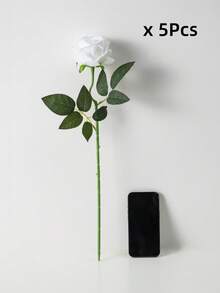 MEHELANY 5 Packs White Rose Artificial Bride Bouquet, Realistic Velvet Fake Roses, Floral Decor, Valentine's Day Gift, Wedding Party, Home Decor, Birthday Gift, Indoor Outdoor Decoration (Note: May Have A Slight Odor, Please Place Near A Window For 1-2 Days Ventilation) - White - View 8