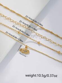 4pcs/Set Women Anklet Set, Bohemian Summer Beach Vacation Stacking Style, Copper Inlaid Zirconia Octopus Pendant, Gold Plated Beaded Chain, Hollow Heart Chain, Water Wave Chain, Round Bead Chain, Ocean Series Multi-Layer Anklet Set, Layered Anklet Accessories Gift - Yellow Gold - View 5