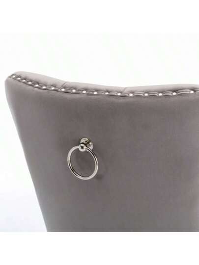 Furniture, Nikki Collection Moderne High End Dining Chairs In Soft, Contemporary Solid Wood Upholstery Fluwelen Padding Chrome Plated Stainless Steel Sheet Legs, Studded Head ation, Double Set, Grijs De1701gy view 2