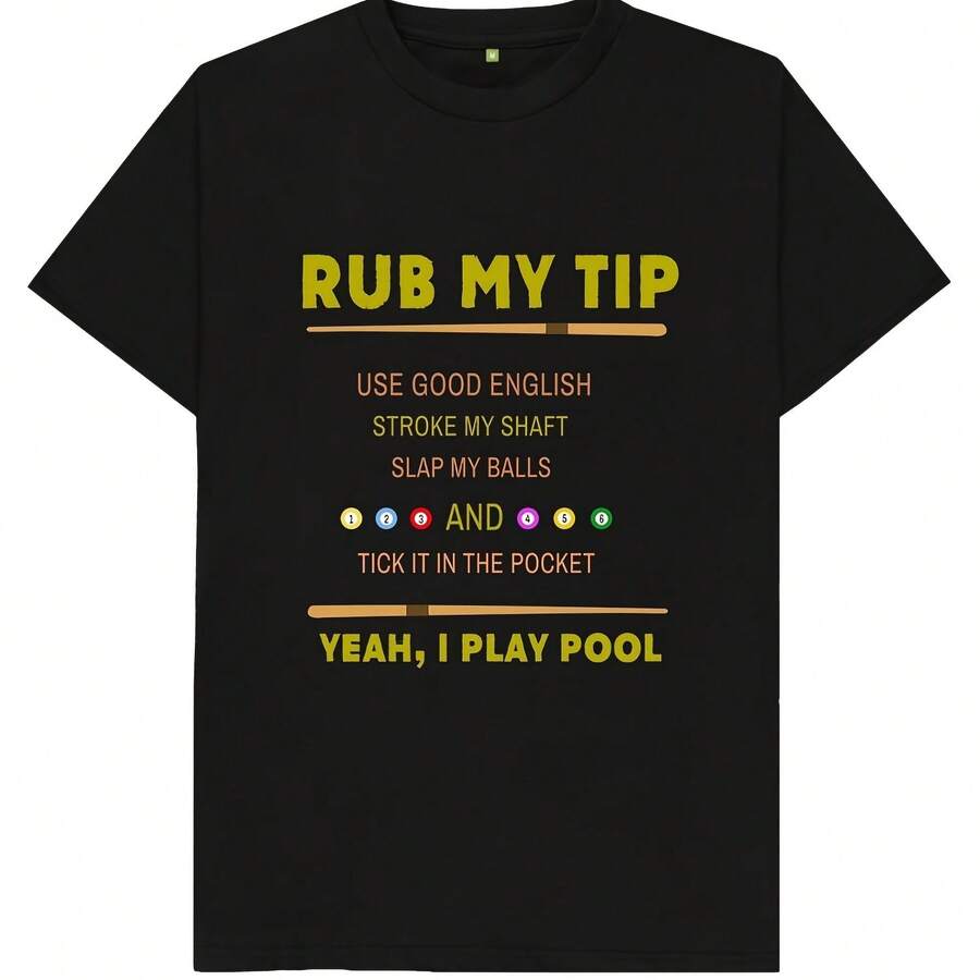 Frótame la punta, sí, juego al billar, broma divertida, parodia, humor, regalo, camiseta - Negro - Ver 1