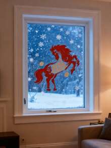 2026 Year Of Horse Chinese New YearWindow Sticker, Spring Festival Decals, Red Lunar Door Decorations, Spring Festival Wall Decor, Happiness Wall Sign, For Office, Home Holiday, Party Decoration, Home Decorations - Multicolor - View 10