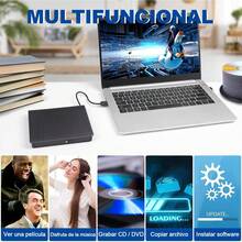 Glowlin Grabadora CD/DVD Externa USB 3.0,Grabadora CD DVD Lector Externo Portátil, Unidad Óptica Externa de CD/DVD- CD Player Compatible para computadora Escritorio PC Linux OS - Negro - Ver 4