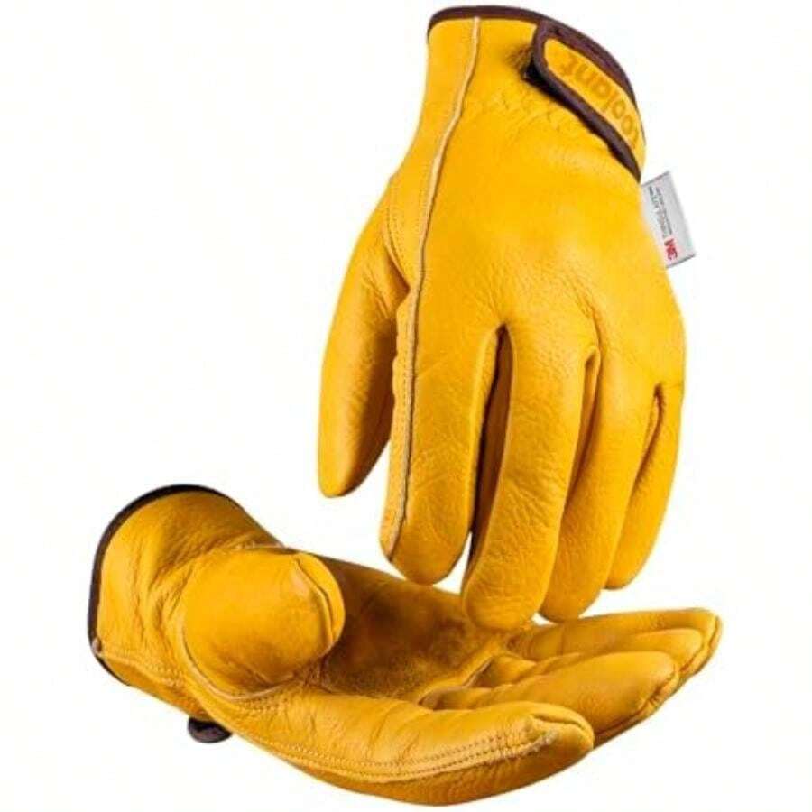 Guantes de trabajo de piel de invierno, forro Thinsulate cálido para trabajo en clima frío, guantes con aislamiento térmico(Grande Amarillo - Versión Invierno (1 par)) - Multicolor - Ver 1