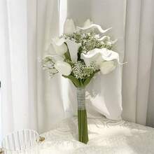 Flores artificiales de cala para bodas, ramo de novia, flores de dama de honor, accesorio de novia, decoración del hogar y fiestas - Blanco - Ver 4