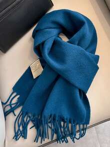 1pc Winter 100% Wool Winter Scacrf Cashmere Solid-Colored Scarf With Tassels Soft Shawls For Spring Summer Autumn And Winter