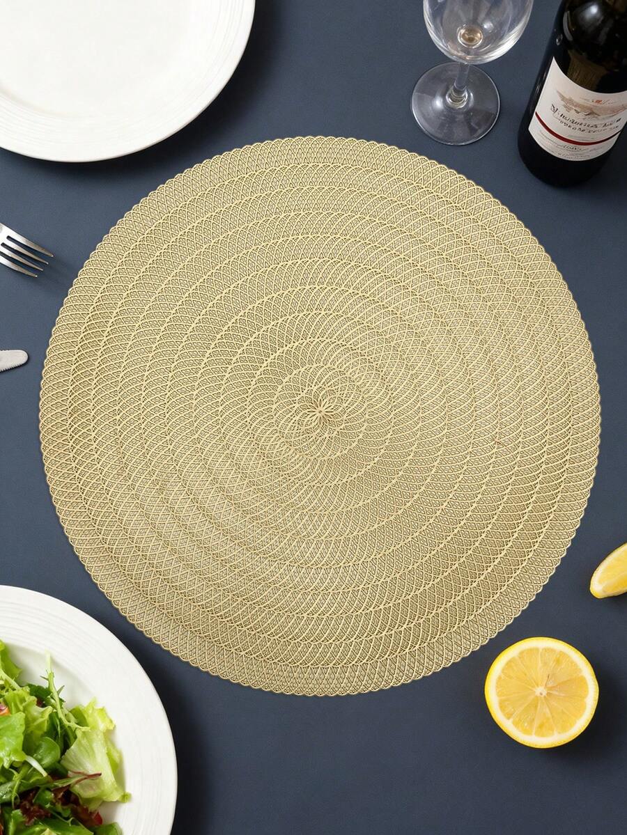 1/2/4/6pcs Gold Round Simple PVC Placemats, Washable, Easy To Clean, Wipe-Clean, Non-Slip, Holiday Wedding Party Dining Table Decor - Multicolor - View 1