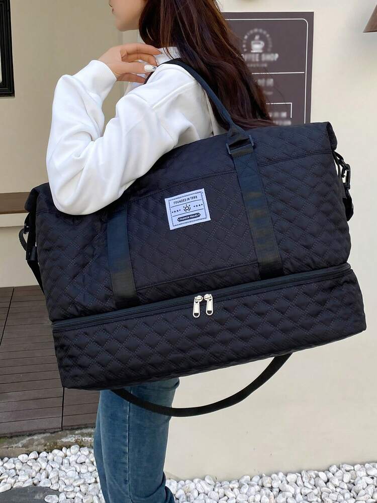 黑色可扩展行李收纳袋，轻便可折叠，可扩展，便携，适合周末短途旅行和过夜旅行，也可作为周末旅行包、住院包、旅行袋、行李袋、旅行包、过夜包使用，大容量耐用，旅行整理必备，邮轮旅行必备，男女皆宜。 - 黑色 - 查看 2