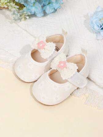 1双女童纯色蝴蝶结平底防滑透气鞋，适合0-1岁幼儿，可爱甜美玛丽珍公主鞋，适合春秋季穿着