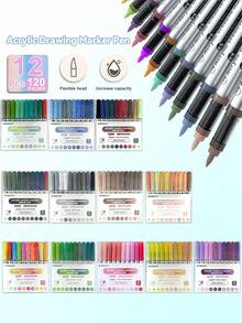 120 Farben Acrylfarb-Marker, BORRENCE Smart Ink System, super Farbmischfähigkeit, geeignet für Glas, Keramik, Kunststoff, Holz, Stein, Stoff, Papier und mehr, professionelles Malen, präzise Farben, kreatives Geschenk, Schul-Grundausstattung 2026 Kunstzubehör Set - Verschiedenfarbig - Übersicht 4