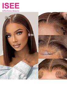 Tóc giả ISEE HAIR màu nâu sô cô la thẳng, chất liệu tóc thật, kiểu ren 9x6, độ dày 180%, không cần keo dán, phù hợp cho người mới bắt đầu, đã được tỉa sẵn, cắt sẵn, chiều dài 10-16 inch, dành cho nữ. - S4 - Xem 2