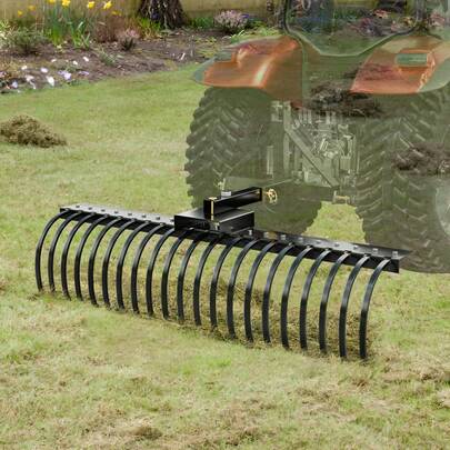 Tow Behind Landscape Rake, 60" Tow Dethatcher With 21 Steel Coil Tines, Lawn Dethatcher Rake Attaches To 48" Or 60" Toolbars And 3-Point Suspension Systems, For Leaves, Pine Needles, And Grass