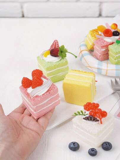 Realistic Fake Cake Decorations - , Elastic Fake Buttercream Cakes In Light Pink, Yellow, Green, And White - Perfect For Weddings, Birthdays, Bakery Photography, Home Decor, And Pastry Shops - No Assembly Required, Lightweight And Durable Fake Desserts - Ideal For Cake Displays, Photo Backdrops, Party Decorations