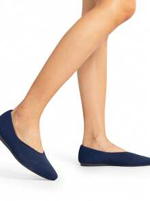 Women Knit Flats Pointed Toe Ballet Flats Comfortable Arch Support Dress Work Office Business Casual Slip-On Flats Shoes - 藏蓝色 - 查看 5