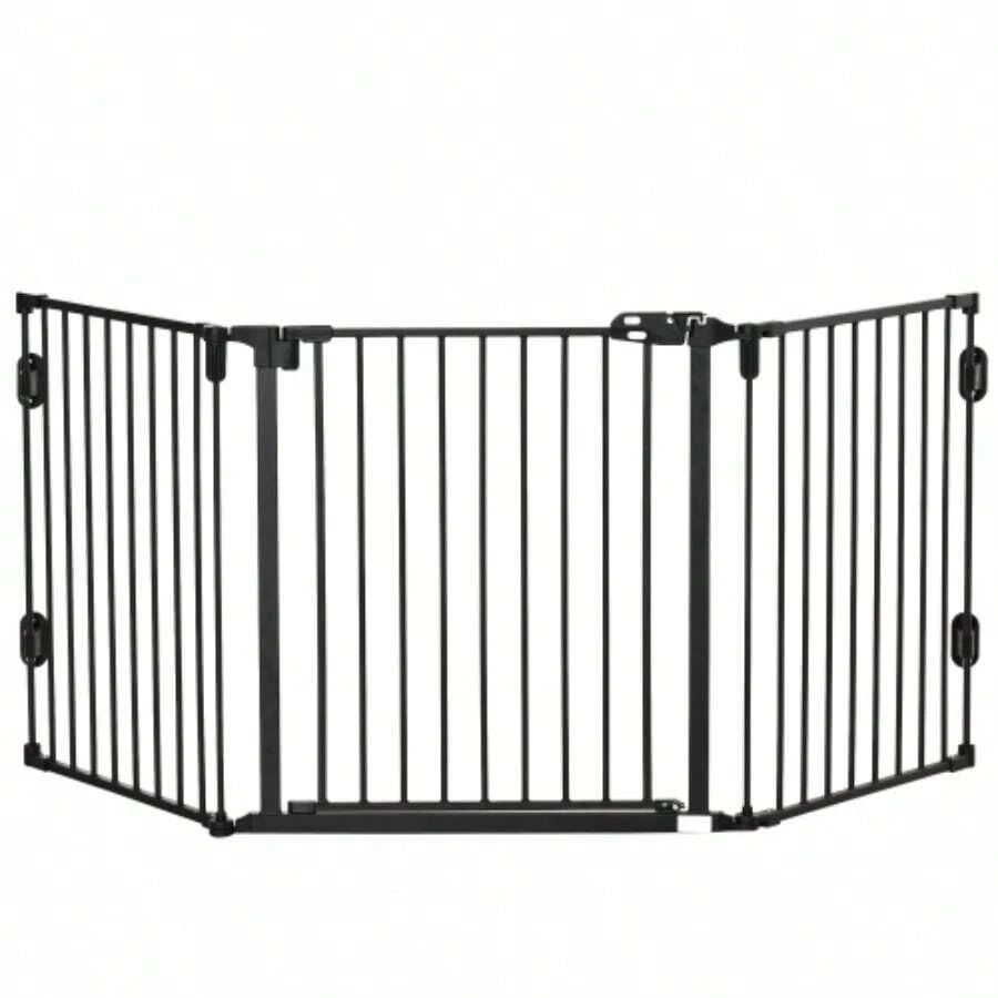 PawHut Dog Gate With Automatic Door, Adjustable, Foldable, 3 Panels, 202.5 X 76 Cm - Black - View 1