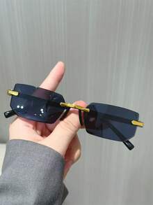 一副无框方形男士日常百搭时尚眼镜，适合通勤、街头摄影、海滩旅行、时尚佩戴。 - 彩色 - 查看 11