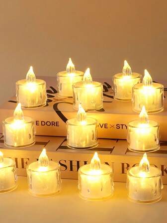 2/3/5/12/24 件亚克力水晶滴蜡图案 LED 电子蜡烛灯带电池，室内装饰茶烛灯，模拟无焰蜡烛灯，用于婚礼装饰、圣诞装饰蜡烛、节日、家居装饰、餐桌装饰蜡烛