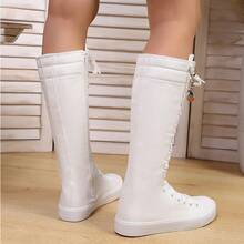 love ycodo Women's Fashion Flat Zipper Inside Knee-High Boots, Girls Student Halloween Decor Pendant Lightweight Sports Shoes Boots, Suitable For Parties And Daily Wear, Size 34-43 - White - View 5