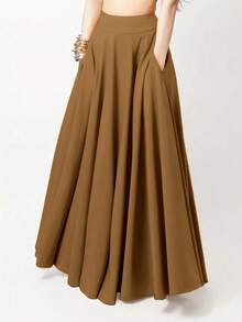 Chân váy nữ màu trơn, kiểu dáng thường ngày, thích hợp cho mùa hè và mùa xuân. - Lạc đà - Xem 3