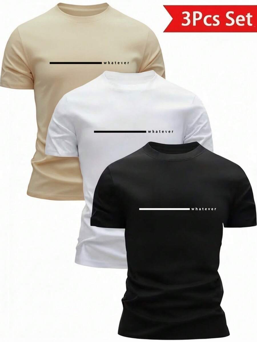 3 chiếc áo thun tay ngắn in hình khẩu hiệu dành cho nam, mặc mùa hè thoải mái, thoáng khí, phong cách - Nhiều màu - Xem 1