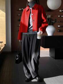 Fashionable Short Women's Blazer Jacket, Thick & Slimming, Suitable For Autumn/Winter - Red - View 5