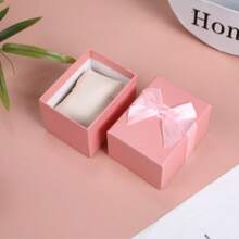 1pc Fashionable High-End Bow Tie Watch Storage Box, Top & Bottom Cover Watch Accessory Box, Business Gift Box, Square Packaging Empty Box, Holiday Gift Box, Valentine's Day Gift Box