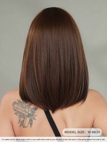 7JHH WIGS Short Straight Coffee Brown Wigs For Women Shoulder Length Wig With Side Part Bangs Synthetic Heat Resistant Fiber Bob Hair Wig For Girls Daily Party Cosplay Use 16 Inch - Chocolate Brown - View 4