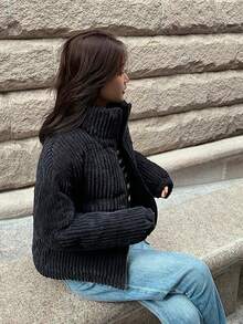 Chaqueta de algodón de pana chaqueta de algodón corta femenina versión coreana de pan suelto Novedad de invierno: chaqueta de algodón de pana para mujer, estilo coreano, corte holgado, largo corto, tallas grandes, chaqueta ligera para estudiantes, cálida y cómoda, informal, cuello alto, prenda exterior de algodón de pana. - Negro - Ver 6