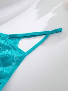 孔雀蓝镂空性感丁字裤，浪漫蕾丝女士内衣，舒适无痕内裤，性感女士内衣 - 薄荷藍 - 查看 9