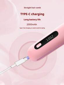 PinkSings Cordless Straightening Brush With LCD Display, Adjustable Temperature, Portable Mini Hair Straightener, Travel Essential, Negative Ion Hot Brush, Women's Styling Hair Tool, Anti-Scald, Ceramic Coating - Pink - View 7
