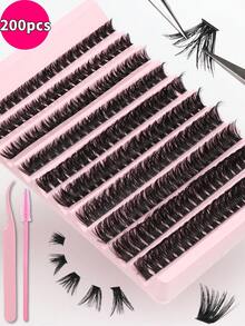 1 Box 200 Stück Katzenauge Wimpernbüschel Set - Künstliche Nerz DIY Einzelwimpern DD Krümmung, voluminös flauschig & natürliches Aussehen Falsche Wimpern, Wimpernbüschel Set, Falsche Wimpern, Wimpernbüschel, Einzelwimpern, Wimpern, Falsche Wimpern für Alltag, Party, Hochzeit, Valentinstag & Weihnachtsgeschenk, Schönheit & Gesundheit, Körperpflege, Festliche Glamour Schönheit - Schwarz - Übersicht 3