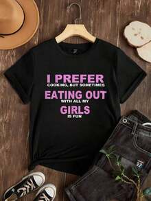 Women's - Shirt Casual Round Neck Black White Options Cooking And Eating Out With Girls Fun Print Graphic Tee Daily Wear Shirts Summer Tops Graphic Tees Summer Outfits Women Graphic Tees Women Crop Tops Tops Women Vintage Cotton Cute Clothes Women Unisex Plus Size T Shirts - 白色 - 查看 8