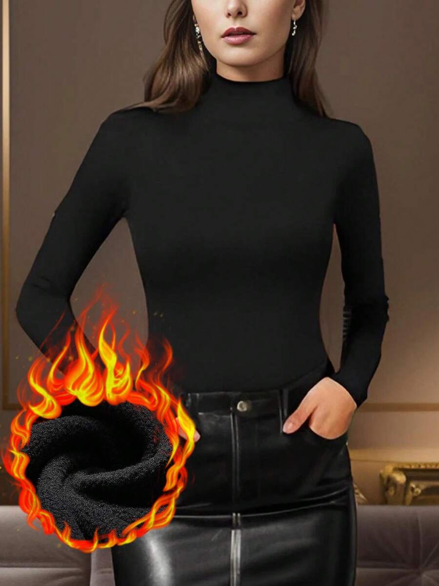 Women's High Neck Thermal Underwear Sleepwear, Thermal Lined, Soft And Comfortable, Autumn/Winte - màu đen - Xem 1